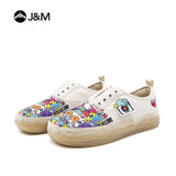 Joy&mario Women’s Slip-on Twill Printed  Loafers Shoes-83667W