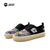 Joy&mario Women’s Slip-on Twill Printed  Loafers Shoes-83667W