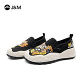 Joy&mario Women’s Slip-on Twill Printed Platform Loafers Shoes-66369W