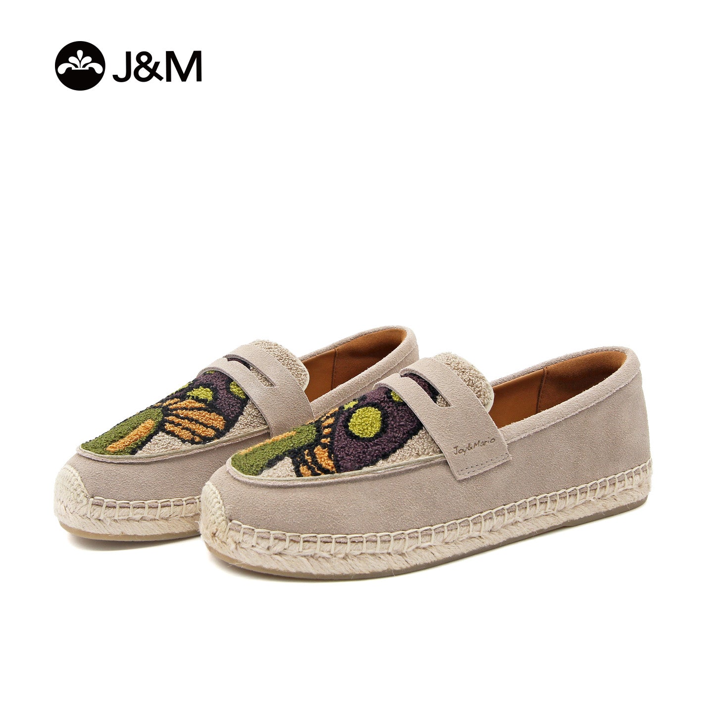 Joy&mario Handmade Women’s Slip-On Espadrille Cow Suede Flats Shoes -05906W
