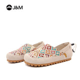 Joy&mario Women’s Slip-on Leather and Weave Loafers Sheos-77383W