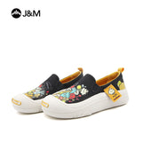 Joy&mario Women’s Slip-on Twill Printed Platform Loafers Shoes-66156W