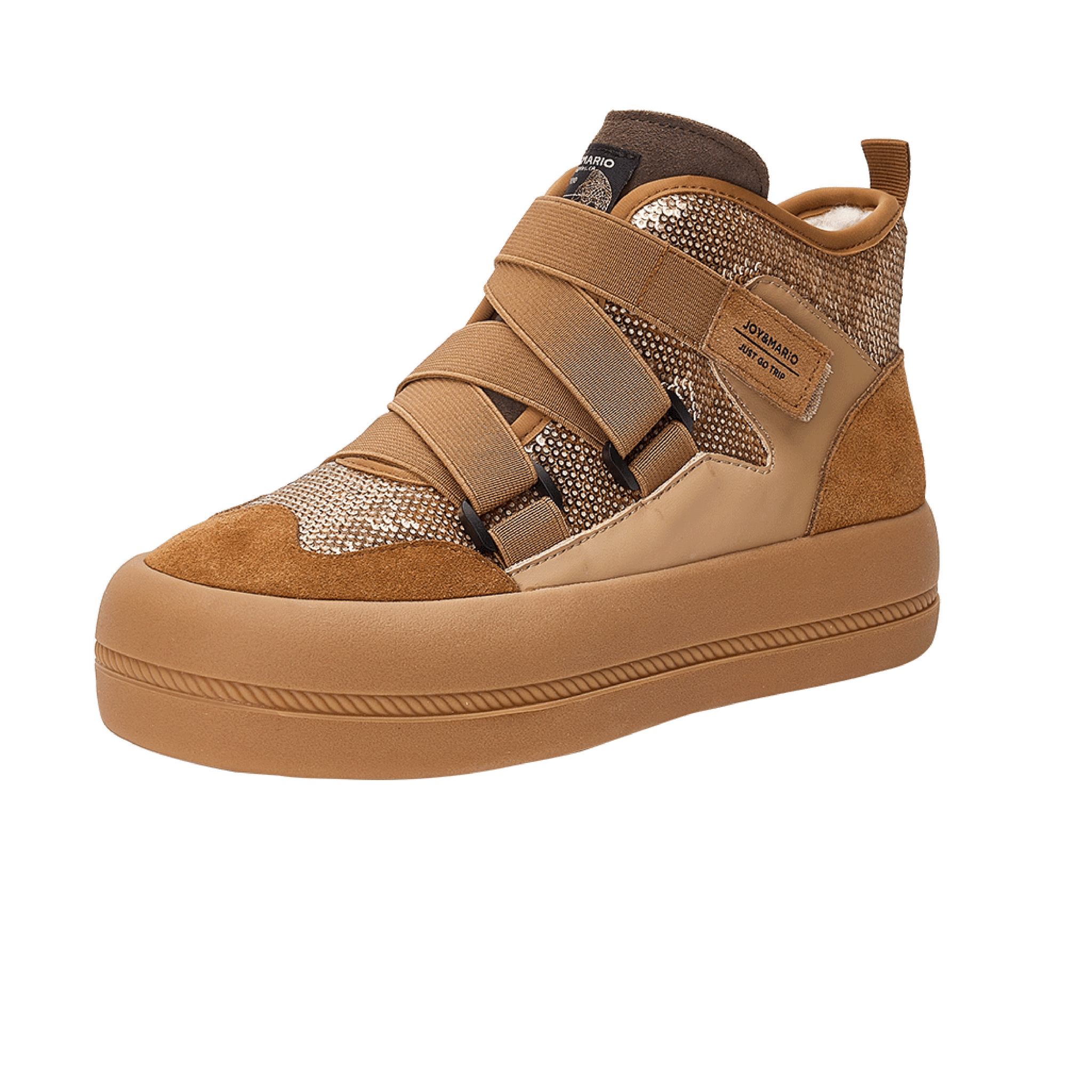 JOY&MARIO Women's Sequins and Action Leather Lace-up Snow Boots in Camel-65709W