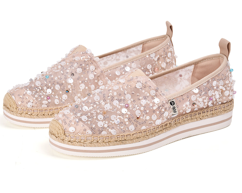 Handmade Women’s Slip-On Espadrille Sequins Mesh Loafers-51555W