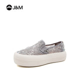 Joy&mario Women’s Slip-on Sequins Mesh Platform Loafers Shoes-87901W