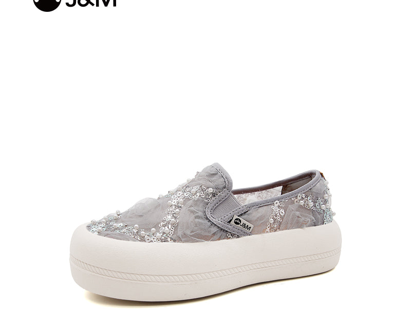 Joy&mario Women’s Slip-on Sequins Mesh Platform Loafers Shoes-87901W