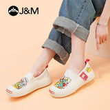 Joy&mario Women’s Slip-on Twill Printed Platform Loafers Shoes-66156W