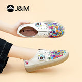 Joy&mario Women’s Slip-on Twill Printed  Loafers Shoes-83667W