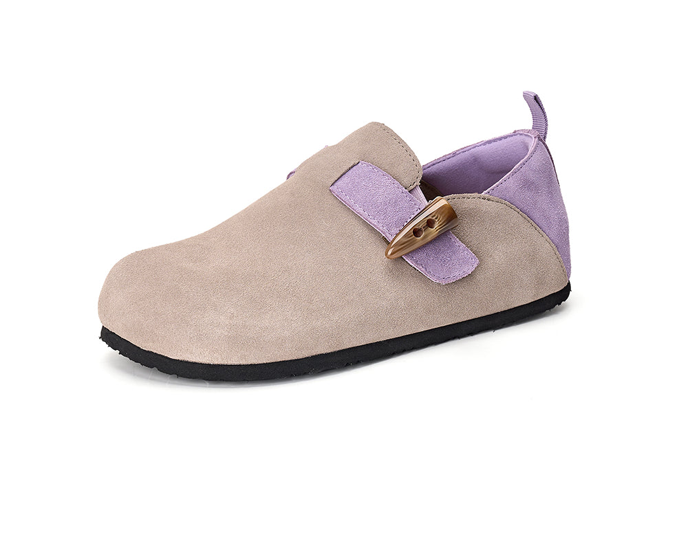 Joy&mario Women’s Slip-On Cow Suede Birken Shoes in Khaki-77206W
