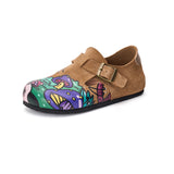 Load image into Gallery viewer, JOY&amp;MARIO Women’s Slip-On Printed Cow Suede Birken Shoes in Camel-77208W