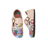 Load image into Gallery viewer, JOY&amp;MARIO Women’s Slip-On Printed Cow Suede Birken Shoes in Sand-77208W