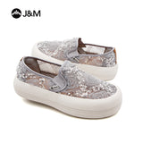Joy&mario Women’s Slip-on Sequins Mesh Platform Loafers Shoes-87901W