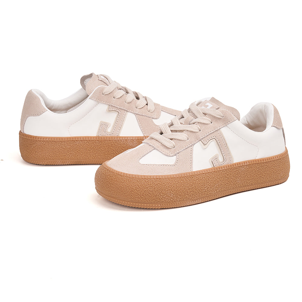 JOY&MARIO Women’s Lace-up Cow Suede Desun Shoes in White-83569W