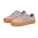 Women’s Lace-up Cow Suede and Glitter German Army Trainers Sneakers-83570W