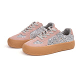 Load image into Gallery viewer, JOY&amp;MARIO Women’s Lace-up Cow Suede and Glitter Desun Shoes in Pink-83570W