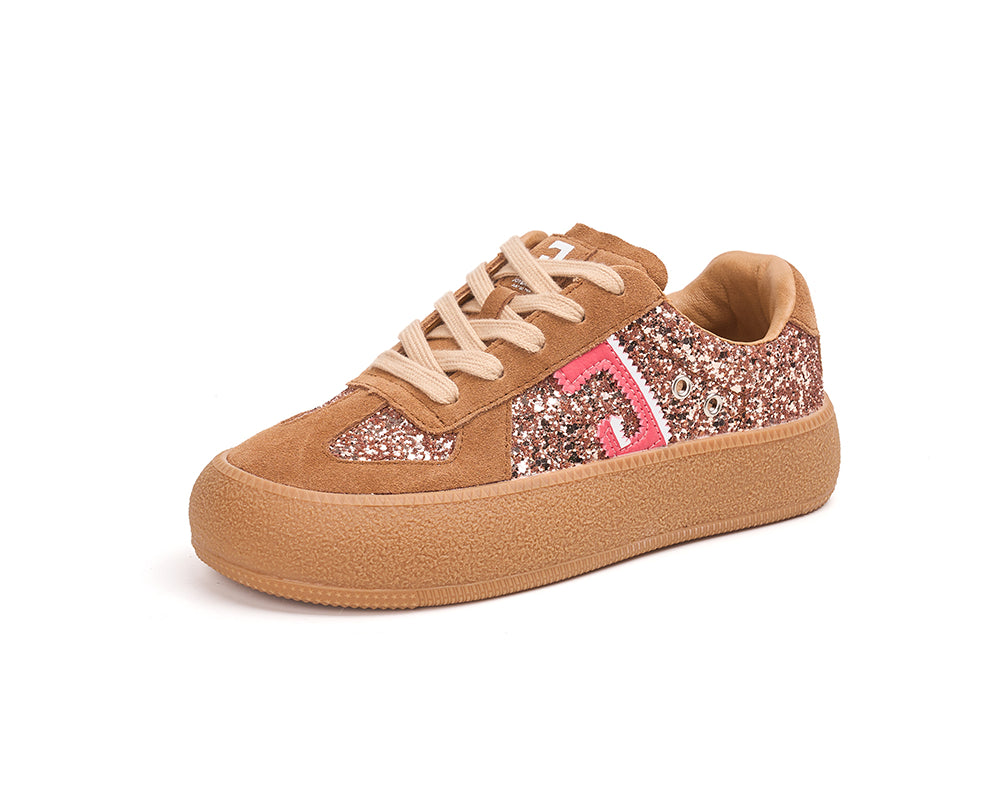 Women’s Lace-up Cow Suede and Glitter German Army Trainers Sneakers-83570W