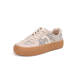 Women’s Lace-up Cow Suede and Glitter German Army Trainers Sneakers-83570W