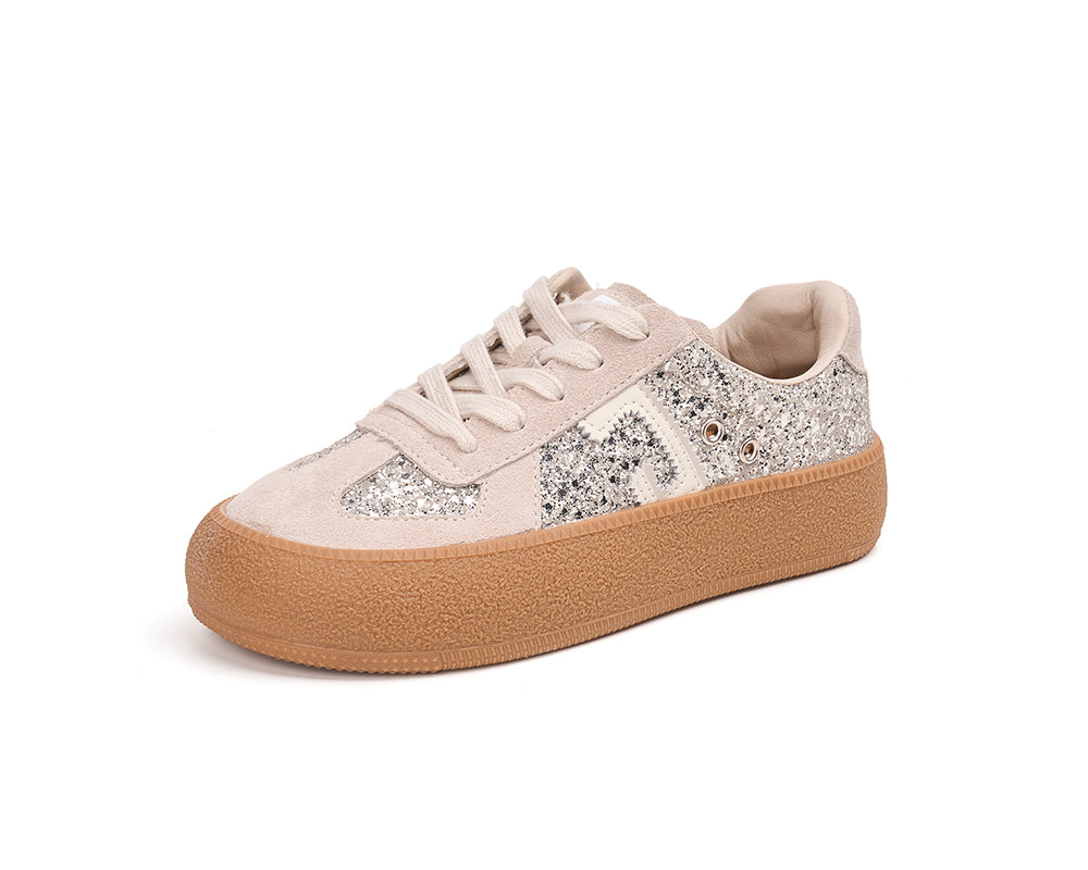 Women’s Lace-up Cow Suede and Glitter German Army Trainers Sneakers-83570W