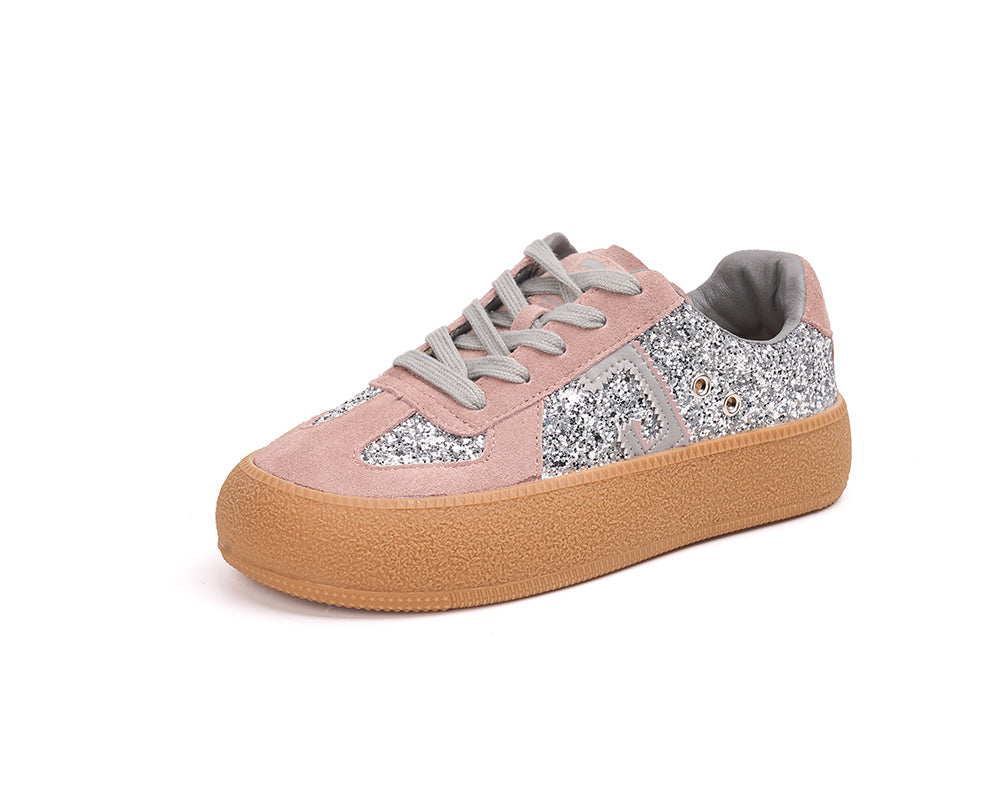 Women’s Lace-up Cow Suede and Glitter German Army Trainers Sneakers-83570W