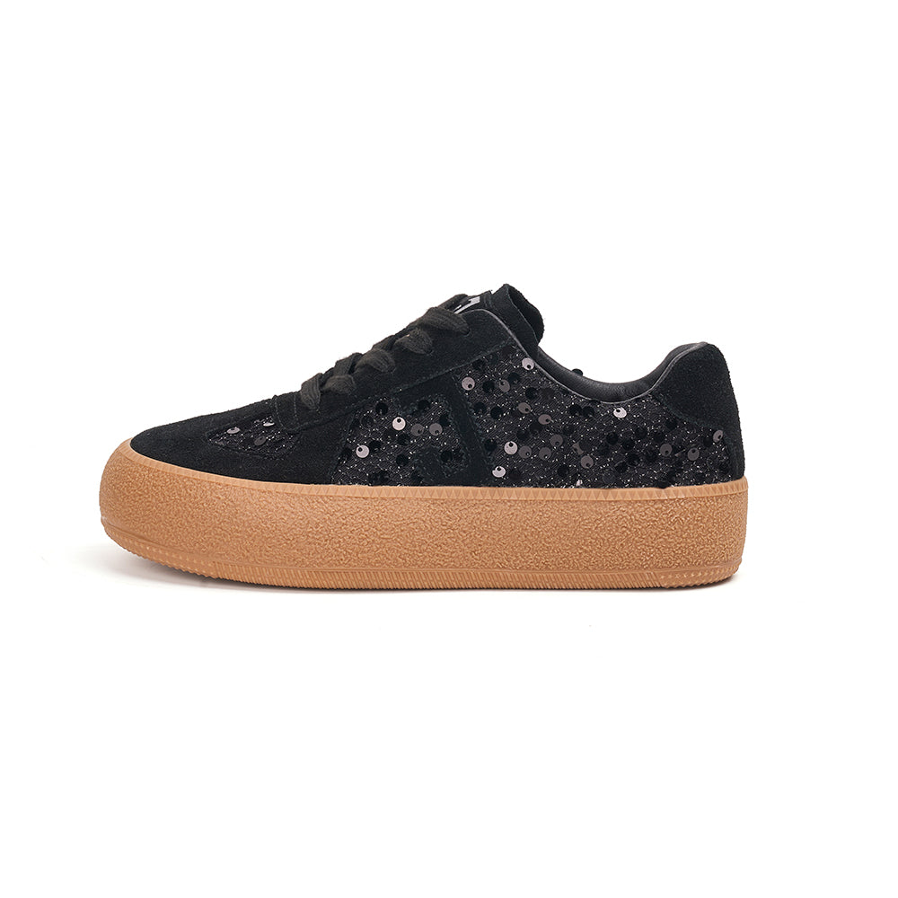 JOY&MARIO Women’s Lace-up Cow Suede and Sequins Desun Shoes in Black-83571W