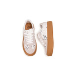 Load image into Gallery viewer, JOY&amp;MARIO Women’s Lace-up Cow Suede and Sequins Desun Shoes in White-83571W