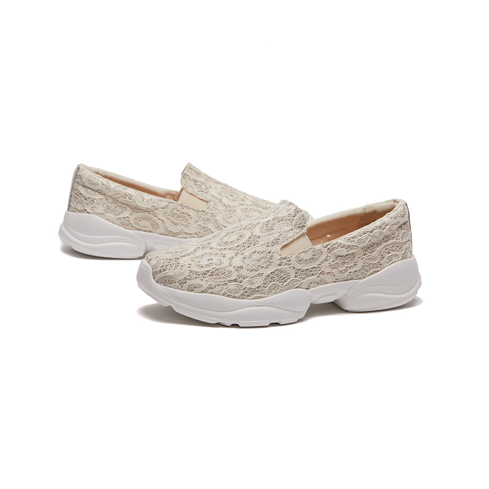 JOY&MARIO Women’s Slip-On  Glitter Loafers in Beige-76316W