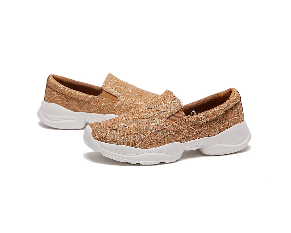 JOY&MARIO Women’s Slip-On  Glitter Loafers in Beige-76316W