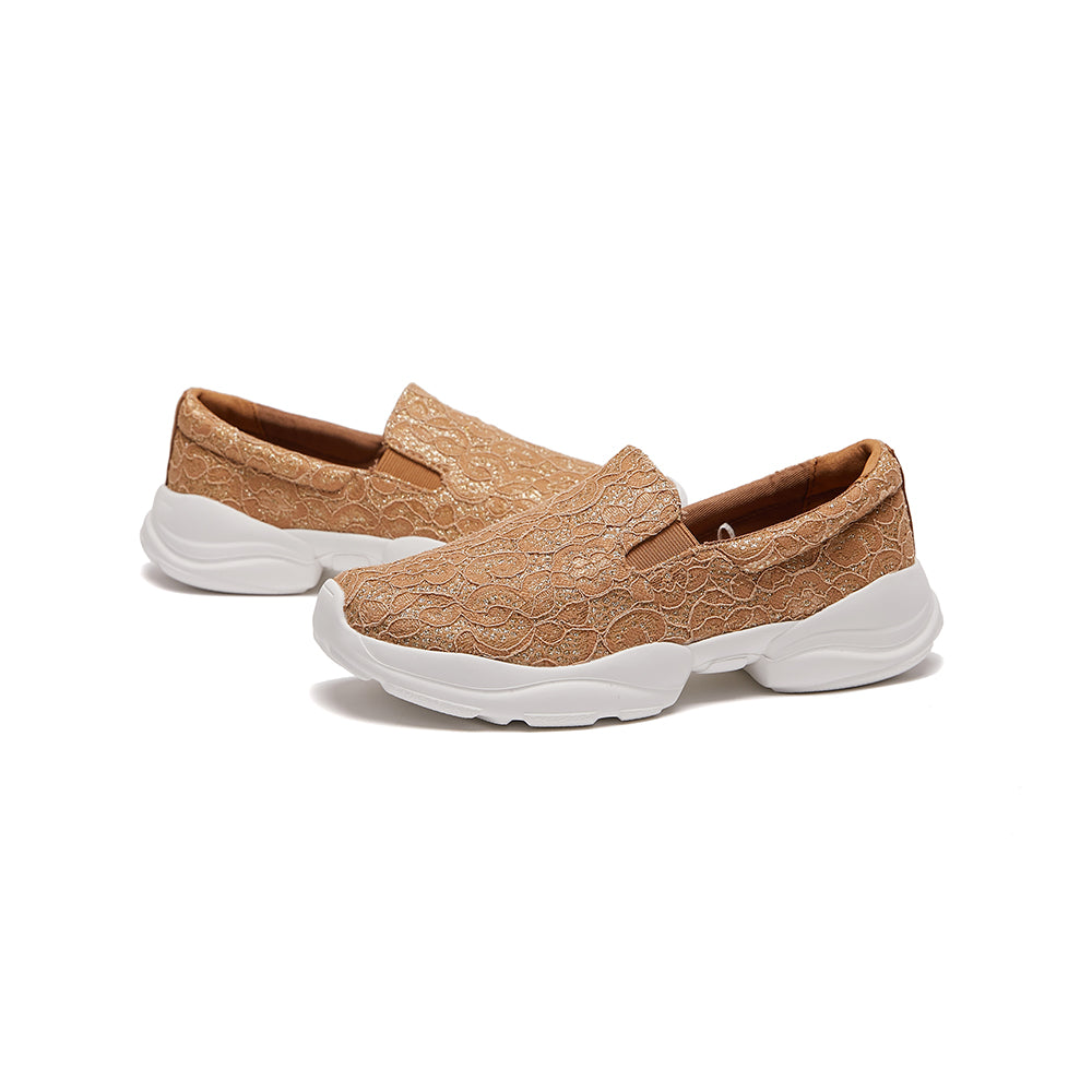 JOY&MARIO Women’s Slip-On  Glitter Loafers in Camel-76316W