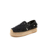 Handmade Women’s Slip-On Espadrille Mesh Loafers in Black-05357W