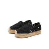 Handmade Women’s Slip-On Espadrille Mesh Loafers in Black-05357W