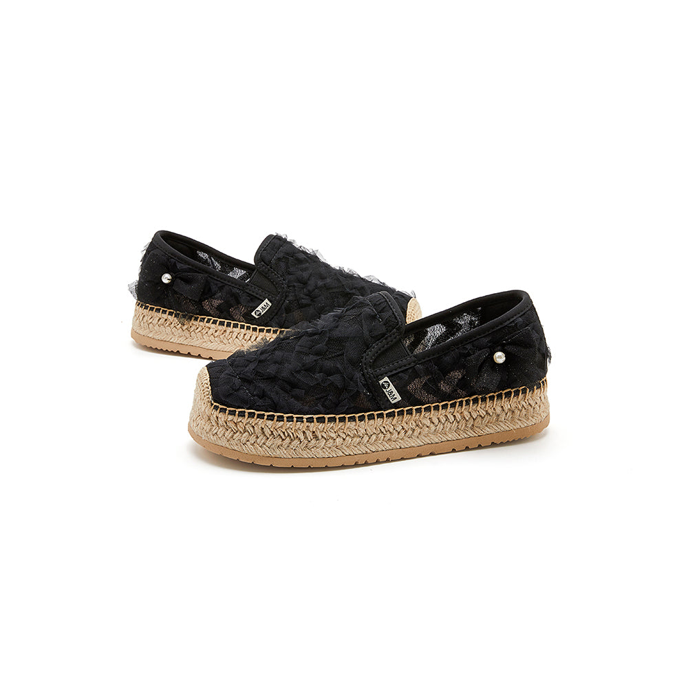 JOY&MARIO Handmade Women’s Slip-On Espadrille Mesh Loafers in Black-05357W