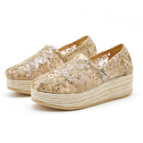 Joy&mario Handmade Women’s Slip-On Espadrille Mesh Wedges shoes in Gold-86171W