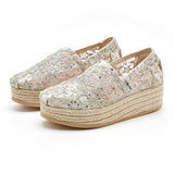 Joy&mario Handmade Women’s Slip-On Espadrille Mesh Wedges Shoes in Beige-86171W