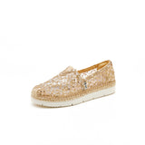 JOY&MARIO Handmade Women’s Slip-On Espadrille Mesh Loafers in Gold-52108W