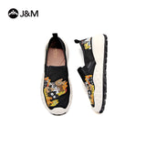 Joy&mario Women’s Slip-on Twill Printed Platform Loafers Shoes-66369W