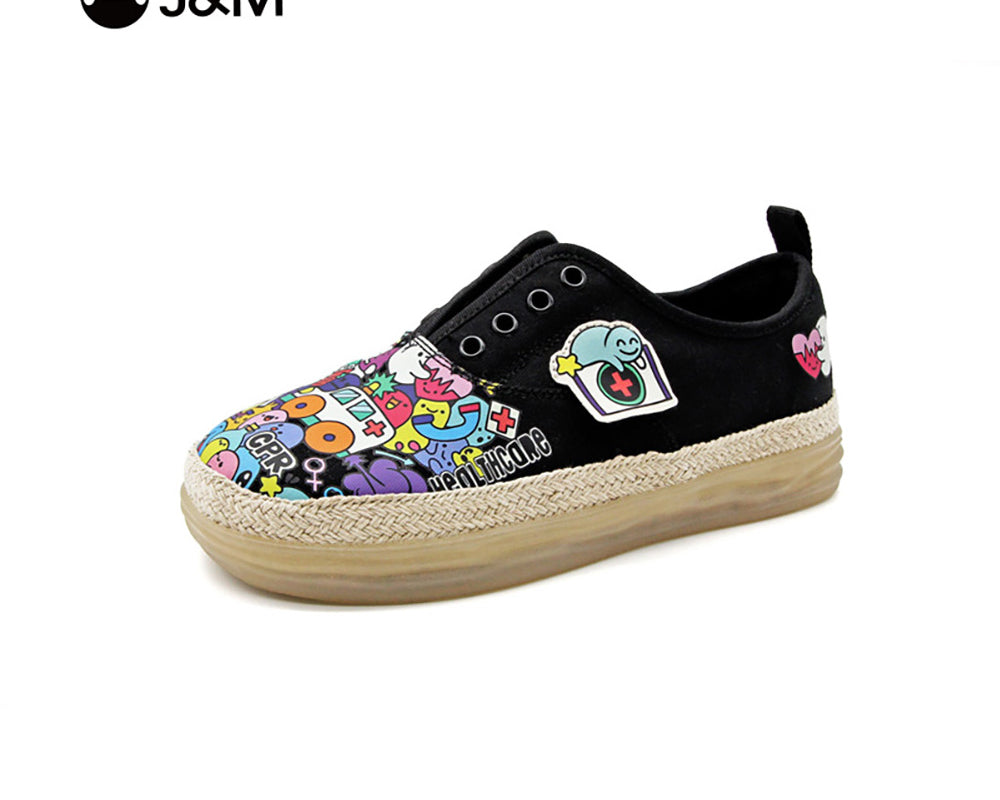 Joy&mario Women’s Slip-on Twill Printed  Loafers Shoes-83667W