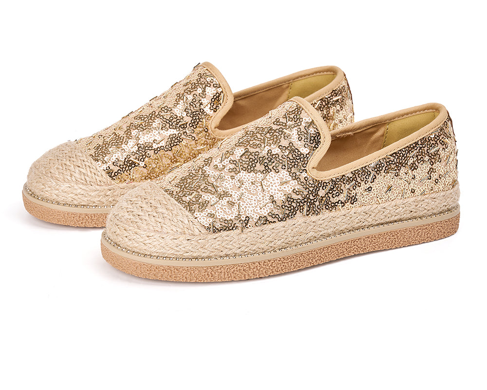 Handmade Women’s Slip-On Espadrille Sequins Mesh Loafers-69280W