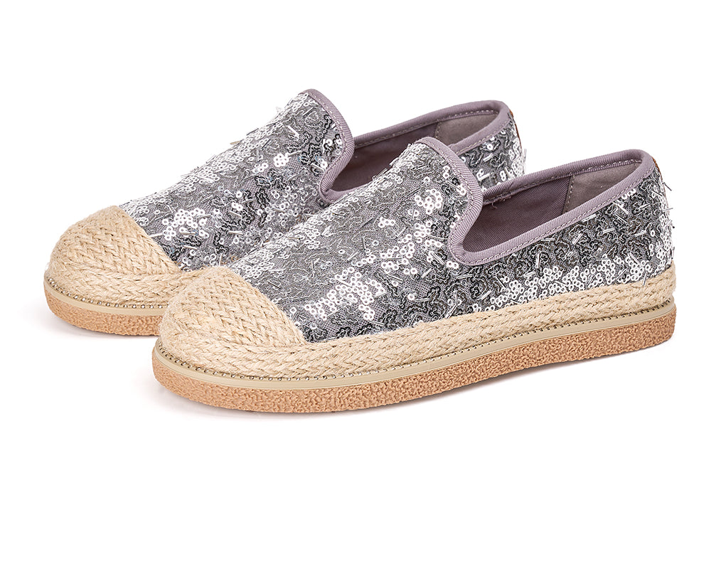 Handmade Women’s Slip-On Espadrille Sequins Mesh Loafers-69280W