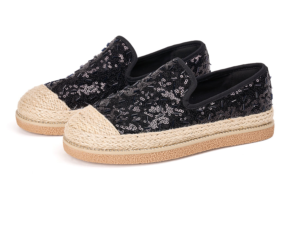 Handmade Women’s Slip-On Espadrille Sequins Mesh Loafers-69280W