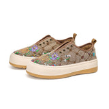 JOY&MARIO Women’s Printed Fabric Slip-on Loafers in Green-87906W