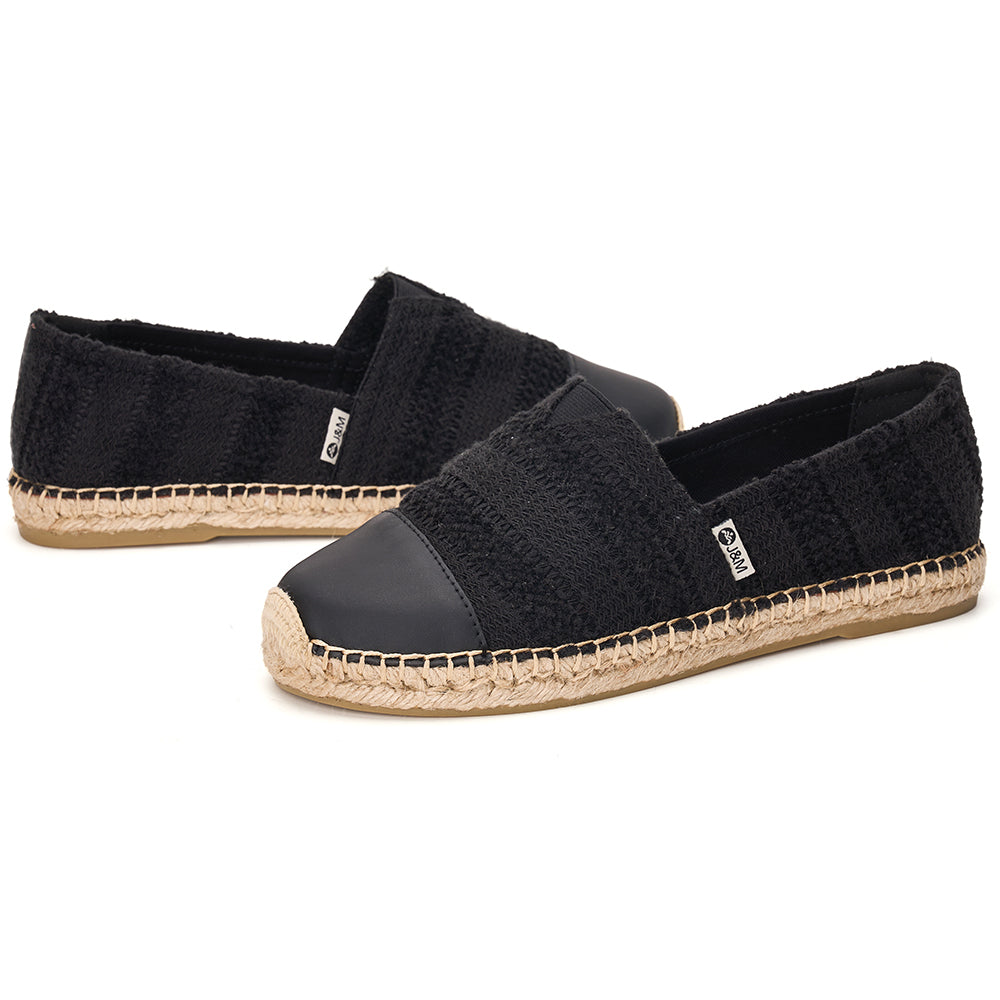 JOY&MARIO Handmade Women’s Slip-On Espadrille Mesh Loafers Flats in Black-05672W