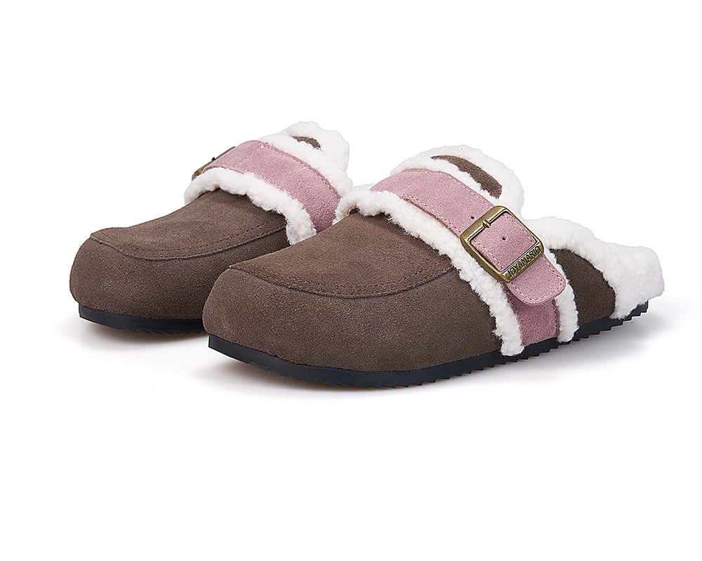 Women’s Lace-up Slip-on Cow Suede Winter Fur Slipper-77310W