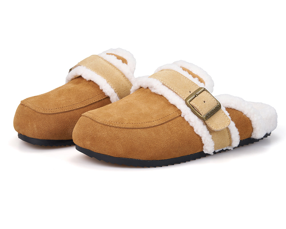 Women’s Lace-up Slip-on Cow Suede Winter Fur Slipper-77310W