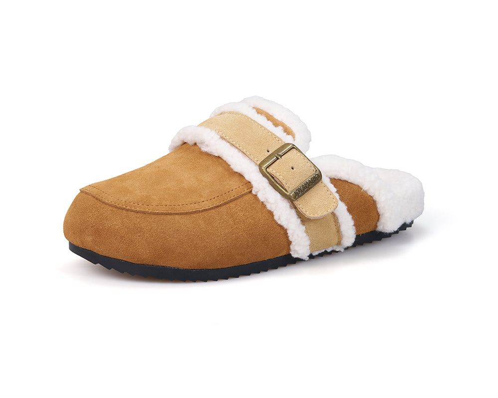 Joy&mario Women’s Slip-on Cow Suede Winter Fur Slipper Shoes-77310W