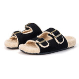 Women’s Lace-up Slip-on Cow Suede Winter Fur Slippers-77307W