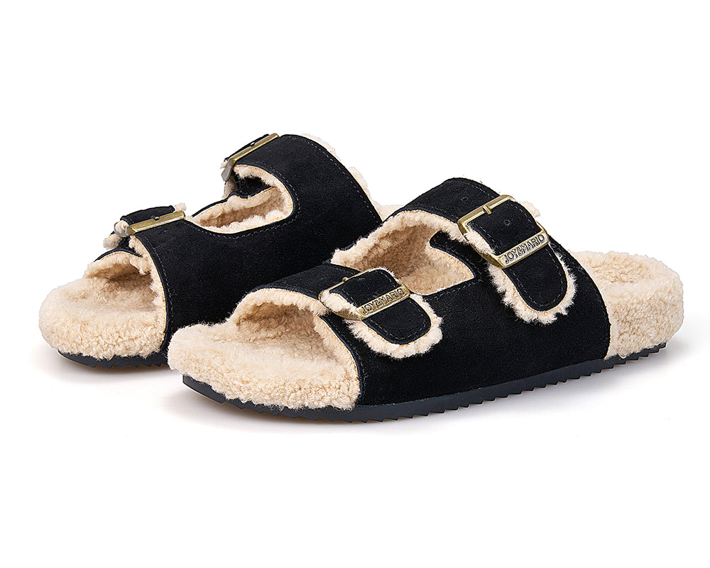 Women’s Lace-up Slip-on Cow Suede Winter Fur Slippers-77307W