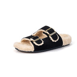 Women’s Lace-up Slip-on Cow Suede Winter Fur Slippers-77307W