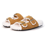 Women’s Lace-up Slip-on Cow Suede Winter Fur Slippers-77307W