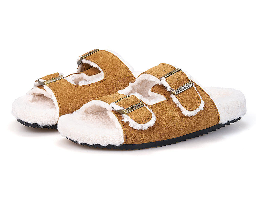 Women’s Lace-up Slip-on Cow Suede Winter Fur Slippers-77307W