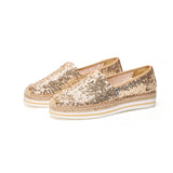 Women’s Slip-On Espadrille Sequins Mesh Loafers in Champagne-51550W